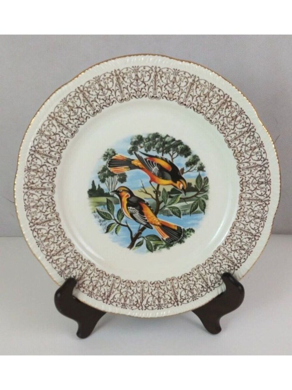 Homer Laughlin Baltimore Oriole Bird 10” Decorative Plate Gilded Filigree Edge